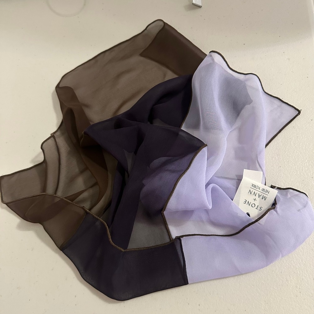 100% Silk Square Scarf 21 x 21  Lavender Brown Plum  Made in USA Vintage